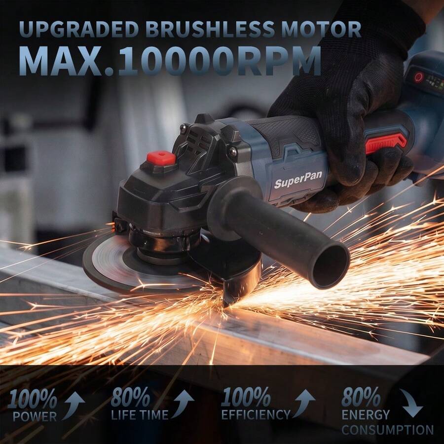 125mm 660W High Power 10000RPM Brushless Lithium Battery Angle Grinder Industrial Grade Polishing Machine Rust Removal/Tile Polishing/Home Decor Multi-Function Rechargeable Polishing Tool (Bare Tool - Battery Not Included) - Dusty Blue - View 1