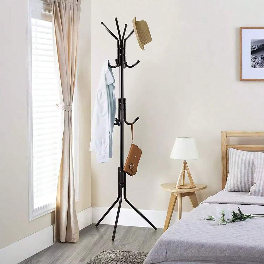 New Floor-Standing Coat Rack, Simple Coat Rack, Living Room Storage Rack, Bedroom Coat Organizer, Hallway Bag Rack, Black, White - Black - View 1