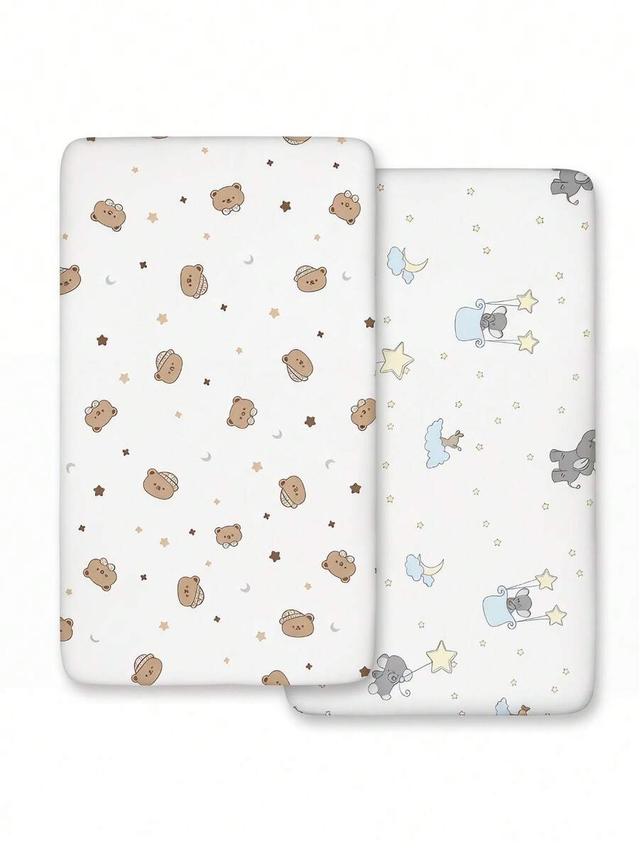 2pcs Soft Comfortable Breathable Baby Animal Pattern Fitted Sheets (39.37*23.62) Inch, (47.24*23.62) Inch, (51.96*28.34) Inch