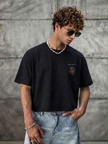 1 pieza Camiseta de manga corta para hombre | Diseño exquisito | Esencial de verano | Fácil de combinar, muestra tu estilo - Negro - Ver 5