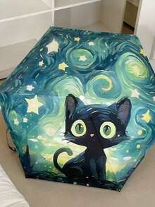 1pc Oil Painting Cat Pattern Mini Pocket Umbrella, Sun Protection And Rainproof Function, Convenient Storage, Suitable For Outdoor Use - Van Gogh Capsule Cat - View 14