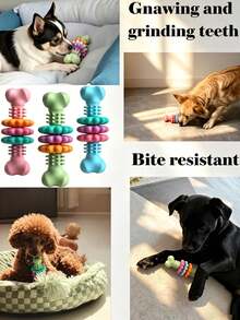 1pc Durable Thermoplastic Rubber Dog Chew Toy With Geometric Textured Pattern, Cleans Teeth And Exercises Chewing Ability, Suitable For Small And Medium Dogs, Relieves Boredom And Destructive Chewing Habits - Multicolor - View 6