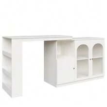 360° Rotating Bar Table (Main Body Dimensions: 120 X 40 X 97 Cm), White Rotating Bar/Dining Room Unit, Modern And Sleek, Multifunctional Storage Unit With Glass Door - White - View 9