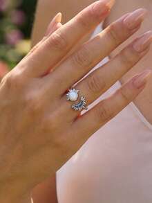 1pc 925 Sterling Silver Sun & Moon Glow Ring, Multiple Sizes Available, Suitable For Women, Ideal For Dating Gift Or Exquisite Jewelry - Silver - View 4