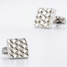Smooth Rhinestone Inlaid Electroplated Silver Cufflinks, Men's French Shirt Cufflinks - Silver - View 16