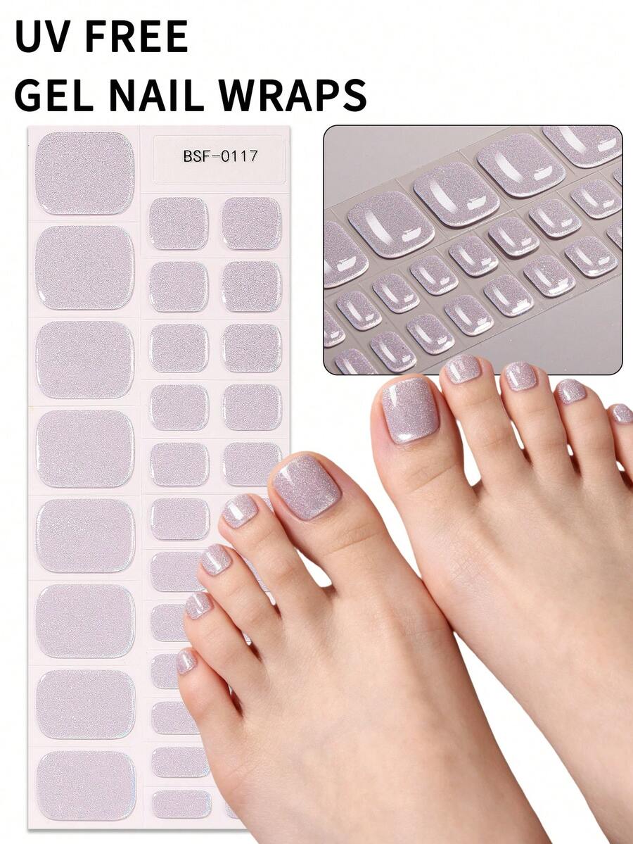 1pc Glitter UV No-Bake Toe Nail Stickers, Soft Purple Spring/Summer Toe Nail Decals, Self-Adhesive Easy To Apply, Suitable For Women And Girls Holiday DIY Manicure - Lilac Purple - View 1