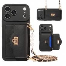 eaacaa Apple Card Holder Phone Case, A Perfect Fit Phone Case With Protective Function, Crossbody Wallet Phone Case Design, Paired With Pearl Chain, Suitable For Various Occasions, Durable And Sturdy, Perfect As A Loving Gift For Parents And Partners - Black - View 8