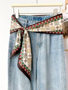 1pc Vintage Geometric Print Belt Scarf, Colorful Accessory, Elegant Women's Long Scarf, Fashion Waist Ornament, Great Gift - Multicolor - View 5
