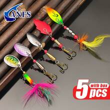 ANFS 5pcs/Set Hard Metal Spinner Lure Fishing Bait Set For Bass, Trout, Salmon, Pike With Tackle Box - Multicolor - View 6
