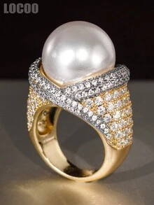 1pc Gorgeous Cubic Zirconia & Faux Pearl Ring, Suitable For Women, Perfect For Wedding, Engagement, Anniversary Party, Valentine's Day Gift - 6# - View 8