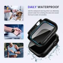 2合1防水隱私保護殼，適用於Apple Watch 40/41/42/44/45/46/49mm，強化玻璃螢幕保護貼，適用於iiwatch Ultra/SE/11/10/9/8/7/6/5 - 黑色 - 查看 4