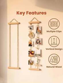 1 Set Wooden Photo Hanging Rope With 3D Clips, Multi-Photo Display Rack, Customizable Length, Space-Saving, Suitable For Dorm, Bedroom, Closet And Wall Hanging Decoration, Home Decor, Decorative Ornament - Multiple Colors - View 6