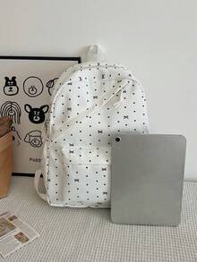 3-Piece Set Of Nylon Backpacks With Bow And Heart Print, Foldable Backpack With Multiple Large Capacity Pockets And Zipper, Suitable For Teenagers And Students - Negro 6 - View 7