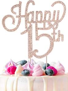 Happy 15th 蛋糕插牌 - 玫瑰金 15 歲生日裝飾品 女孩適用 - 15 歲生日週年慶派對用品 - 彩色 - 查看 9