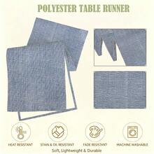 1pc Blue & White Faux Linen Print Polyester Table Runner, Minimalist Style, Lightweight Polyester, Easy To Clean, Rectangular Dining Tablecloth, Home Dining Table, Coffee Table, Sideboard, Patio Decor, Daily, Party Home Decoration, Due To Lighting Issues, There May Be Slight Color Difference In The Actual Product - Dusty Blue - View 3