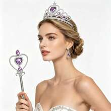 2pcs Heart Crown Magic Wand Set, Purple Fairy Wand And Heart Crown, Princess Party Dress Up Accessories, Cosplay Costume, Birthday Gift,Halloween - Purple - View 3