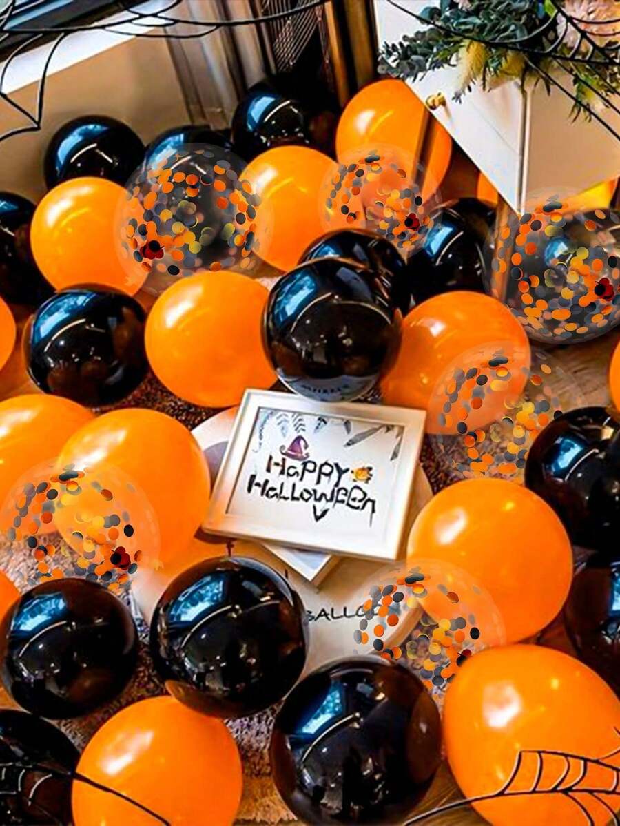 25pcs Black And Orange Halloween Balloon Set, 12 Inch Colorful Confetti Latex Balloons, Suitable For Halloween Celebrations, Trick Or Treat Parties, Ghost Party Decorations - Multicolor - View 1