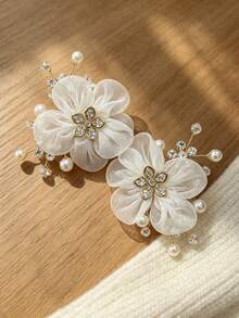 1 pieza Tocado nupcial, accesorio para el cabello de mujer con flores de seda 3D envueltas a mano, clip lateral elegante francés con perlas y strass, accesorio para peinado nupcial trenzado, adecuado para boda/fiesta de vacaciones/novia dama de honor, estilo para todas las estaciones, pinzas para el cabello - Multicolor - Ver 3