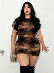 Vestido casual de con parches y fruncidos para mujer de talla - Multicolor 9 - Ver 1
