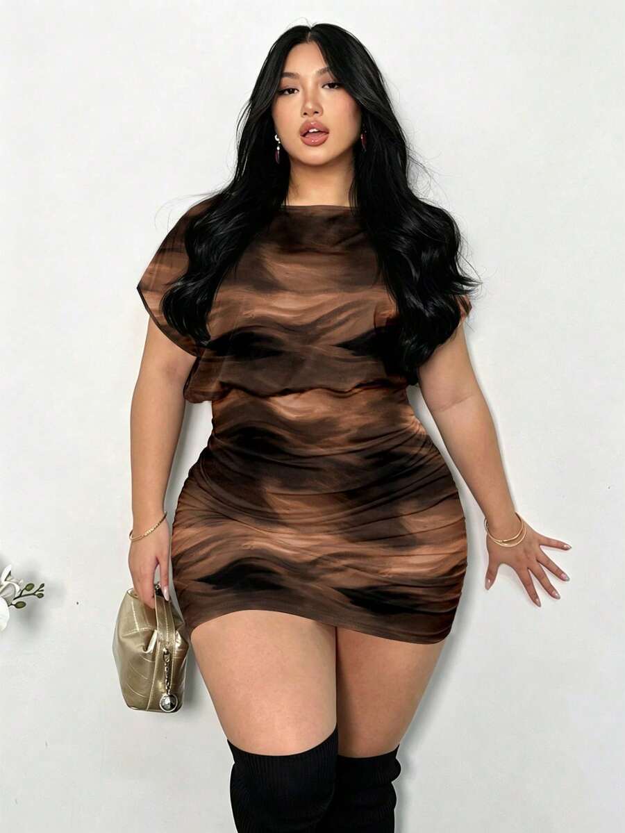 Vestido casual de con parches y fruncidos para mujer de talla - Multicolor 9 - Ver 1