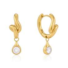 S SHOPBOHO 1 Pair Women's Mini Gold Knot Hoop Earrings, Water Drop Crystal Stainless Steel Twisted Design Pendant Earrings, Daily Casual Party Jewelry - Yellow Gold - View 7