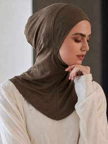 1 Buah Syal Kepala Wanita Warna Polos dengan Tali Dagu Elastis untuk Dipakai di Bawah Topi - 063-Khaki - View 3