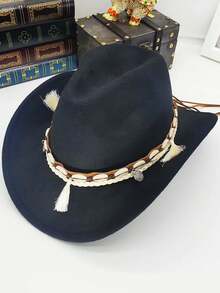 1 pieza Sombrero de vaquero occidental de fieltro de lana, sombrero de jazz con corona texturizada de moda, fedora - Multicolor - Ver 11