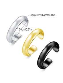 3pcs Multi-Size Solid Color Toe Ring Set, Silver/Gold/Black Summer Beach Jewelry, Minimalist Stackable Toe Rings, Suitable For Daily Wear And Vacation - Multicolor - View 10
