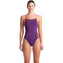 Arena Performance Women's Team Solid Lace Back Swimsuit One Piece Bathing Suit Variant 7 - Plum/Bright Coral - View 1