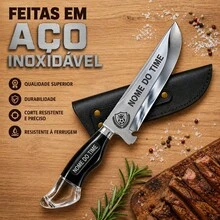 Kit para Churrasco Artesanal Personalizado do Seu Time | Aço Inox 420C com Cabo em Madeira e Resina + Bainha de Couro - Azul e Preto - Visão 3