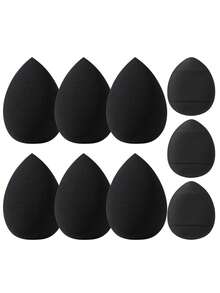 9pcs Makeup Sponges And Finger Powder Puffs, Dual-Use Dry And Wet, Soft Reusable Makeup Application Tools For Contouring, Eyes And Corner Areas - Black - View 5