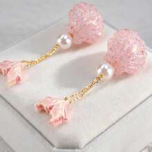1 Pair Original Fresh Ocean Vacation Style Shell & Pearl Mermaid Earrings, Light Airy Ins Girl Style Shell & Pearl Earrings, Suitable For Vacation, Beach, Party, Wedding Gift And Daily Wear - Pink - View 6