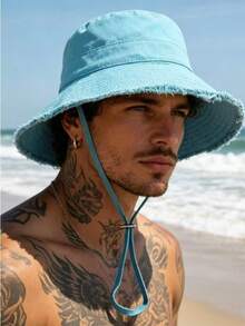1pc Men's Brim Bucket Hat, Adjustable Chin Strap Design, Sun-Shading & Windproof, Fashionable, Suitable For Travel, Beach, Casual Daily Wear - A - View 6