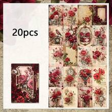 20 Sheets/Pack Retro Romantic Rose Pattern Non-Sticky Decorative Paper Retro Aesthetic Decorative Material Paper For DIY Crafts - 20 Sheets - View 11