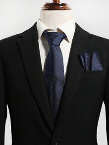 1 Set Men's Casual Polka Dot Pocket Square And Solid Color Hand-Tied Tie, Suitable For Banquets, Daily Commute, Versatile - Multicolor - View 2