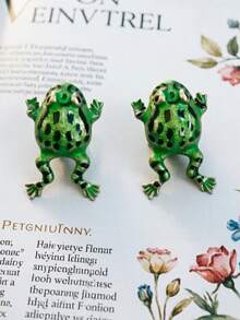 1 Pair Cute Green Graffiti Frog Ear Cuff Earrings, Suitable For Women's Daily And Party Wear - Green - View 6