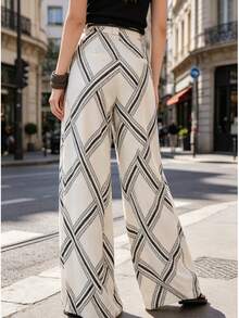 2026 Summer New Plaid Linen Wide Leg Pants, Loose Casual Dragging Trousers For Women Vacation White - White - View 4