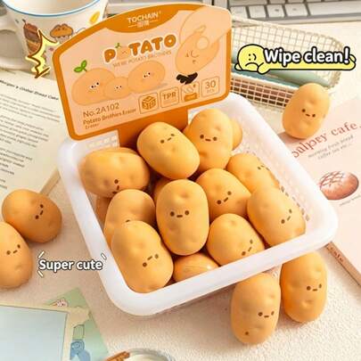 2/5/8pcs Creative Potato Shaped Pencil Erasers, Clean Traceless Crumb-Less Eraser, Student Stationery Correction Supplies