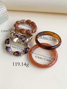 1/5 piezas Conjunto de pulseras de acrílico multicolor elegante y vintage de moda, adecuado para el uso diario de las mujeres - Multicolor - Ver 3