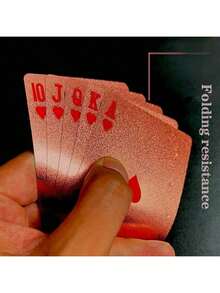 1 Set Waterproof 24K Gold Foil Playing Cards - Black & Gold Plastic Poker Deck With Shiny Foil Surface, Durable & Flexible, Perfect For Magic Shows, Parties, Game Nights, Home Entertainment & Holiday Gifts For Valentine's Day, New Year & Halloween - Pink - View 4