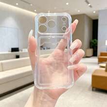 1pc Fashionable Portable Integrated Card Holder Transparent Four-Corner Shockproof Phone Case, Lens Protection, Shockproof, Fashion, Premium, Luxury, Suitable For Gifts To Family And Friends, Compatible With IPhone 17 16 15 14 13 12 Pro Max/ S26 S25 S24 S23 Ultra A57 A37 - Clear - View 2