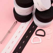1 Set Adjustable Elastic Waistband Kit, High Stretch Eyelet Elastic Tape With D-Ring Buckles, DIY Maternity Pants Waist Extender Sewing Accessories - Multicolor - View 2