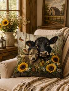 1pc Country Farm Sunflower Cow Table Runner, Pastoral Style, Spring/Summer Home Kitchen Decor, 1pc Table Runner, 4pcs Placemats, 1pc Pillow Case, Table Runner & Placemat Set, Multiple Product Combinations Available, Home Decor Indoor/Outdoor Party Supplies, Room Decor. Suitable For Spring/Summer Home Kitchen Decor And Party Decor - Multicolor - View 8