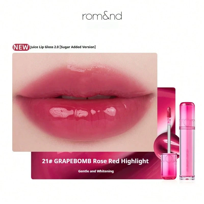Rom&nd Romand 2.0 水光長效唇釉,鏡面光澤保濕亮澤長效蜜桃色唇釉 - 21玫瑰紅提 - 查看 1