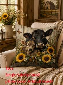 1pc Country Farm Sunflower Cow Table Runner, Pastoral Style, Spring/Summer Home Kitchen Decor, 1pc Table Runner, 4pcs Placemats, 1pc Pillow Case, Table Runner & Placemat Set, Multiple Product Combinations Available, Home Decor Indoor/Outdoor Party Supplies, Room Decor. Suitable For Spring/Summer Home Kitchen Decor And Party Decor - Multicolor - View 15