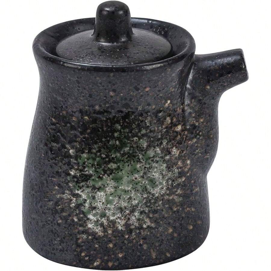- Botella de condimento con tapa de cermica japonesa para vinagre y salsa de soja, dispensador de aderezo con vertedor, tarro de condimentos lquidos de cermica retro para cocina - negro-verde - Ver 1