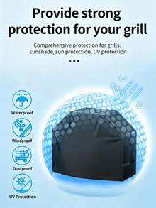 1pc Black Thickened Waterproof Oxford Cloth Outdoor Grill Cover, Full-Day Protection Grill Cover, Durable And Easy To Clean Fabric Grill Protector - A - View 5