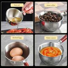 Stainless Steel Mini Soup Pot, Multifunctional Cooking Pot, Oil Splash Pot, Butter Pot, Household Hot Oil Special, Kitchen Oil Pouring And Burning Tool, Wooden Handle Hanging Rope Sauce, With Pouring Port - 500ML - View 8