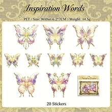 Vintage European Oil Painting Style Butterfly Sticker Set, Gold Foil Edge, PET Waterproof, 20pcs High Transparency Planner Decoration Stickers, Scrapbooking Collage DIY Materials - Multicolor - View 15