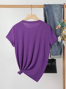 Valentine's Day Sweater With A Heart Print, Perfect For Spring And Fall. This Eye-Catching Short-Sleeved T-Shirt Is Suitable For Holidays, Dates, Parties, And Social Occasions. SCUY - 紫色 - 查看 2
